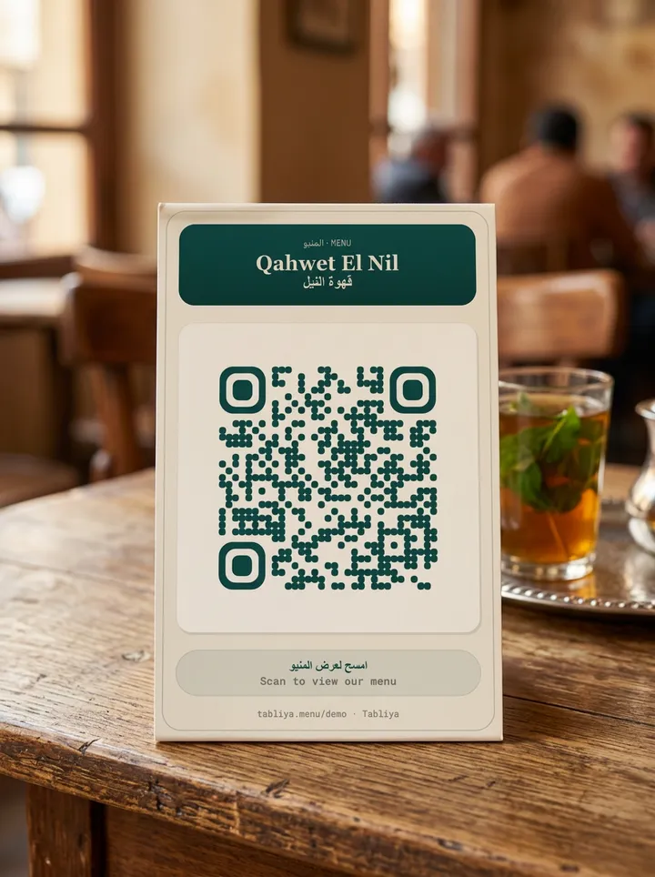 ستاند QR أنيق بتصميمنا على كل طرابيزة.